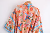 Boho Robe, Kimono Robe, Red Plum Blossom Seagul - Wild Rose Boho