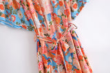 Boho Robe, Kimono Robe, Red Plum Blossom Seagul - Wild Rose Boho