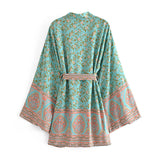 Boho Robe, Kimono Robe, Wild Floral in Mint Green - Wild Rose Boho