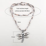 Boho Necklace, RH Crystal Dragonfly Blue Natural Stone - Wild Rose Boho