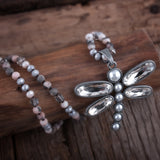 Boho Necklace, RH Crystal Dragonfly Blue Natural Stone - Wild Rose Boho