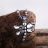 Boho Necklace, RH Crystal Dragonfly Blue Natural Stone - Wild Rose Boho