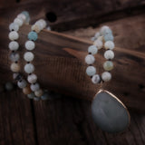 Boho Necklace, RH Rose Quart Amazonite, Oval Blue Pink Natural Stone - Wild Rose Boho