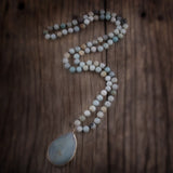 Boho Necklace, RH Rose Quart Amazonite, Oval Blue Pink Natural Stone - Wild Rose Boho