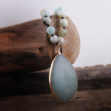 Boho Necklace, RH Rose Quart Amazonite, Oval Blue Pink Natural Stone - Wild Rose Boho