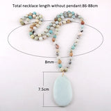 Boho Necklace, RH Rose Quart Amazonite, Oval Blue White Black Natural Stone - Wild Rose Boho
