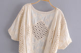 Boho Blouse, Vintage Crochet Blouse, Lisa White and Apricot - Wild Rose Boho