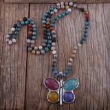 Boho Necklace, RH Crystal Butterfly Blue Natural Stone - Wild Rose Boho