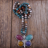 Boho Necklace, RH Crystal Butterfly Blue Natural Stone - Wild Rose Boho