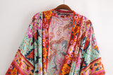 Boho Robe, Kimono Robe, Camila Peony Green Red - Wild Rose Boho