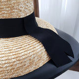 Boho Hat, Beach Hat, Straw Sun Hat, Vinatge Lady Black Ribbon - Wild Rose Boho