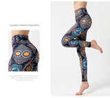 Yoga Legging, Yoga Pants, Boho Legging, Tight with Pocket Forrest in Blue Gold Flower