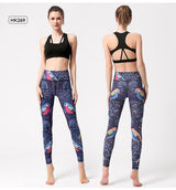 Yoga Legging, Yoga Pants, Boho Legging, Tight with Pocket Forrest in Deep Blue Bird