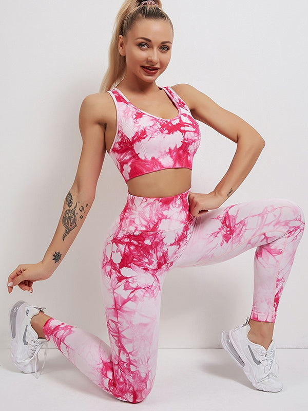 Boho Yoga Set, Printed Workout Set Top and Legging, Smoke in Pink - Wild Rose Boho