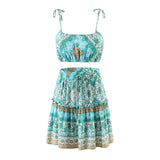 Boho 2 Piece Set, Matching Crop Top and Skirt, Oceane Square Mint - Wild Rose Boho
