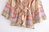 Boho Robe, Short Kimono Robe, Sweet Vintage Pink Flower - Wild Rose Boho
