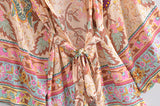 Boho Robe, Short Kimono Robe, Sweet Vintage Pink Flower - Wild Rose Boho