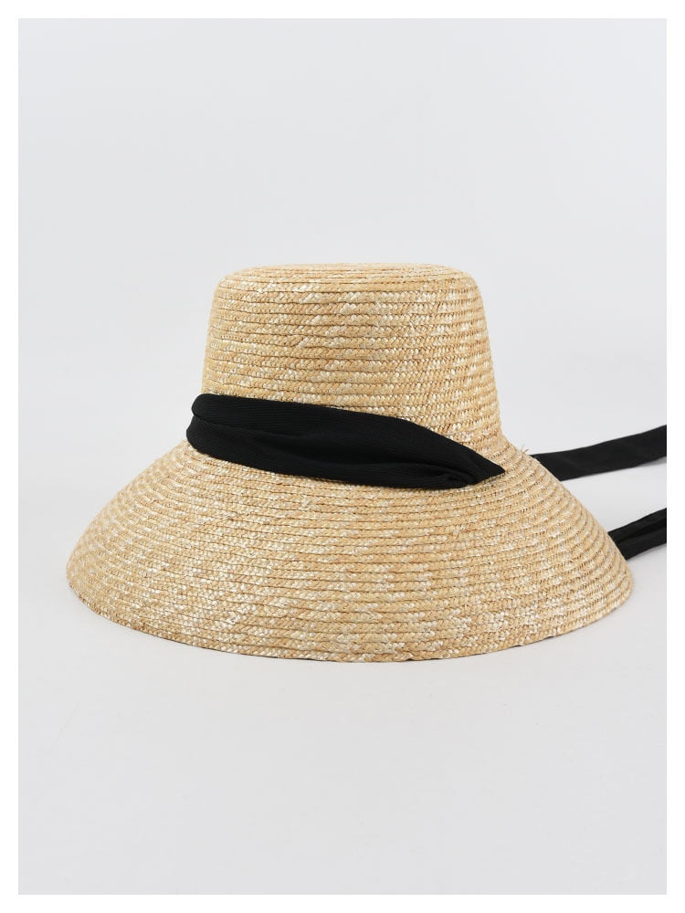 Boho Hat, Sun Straw Hat, Vintage Elodie with Black and White Ribbon - Wild Rose Boho