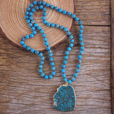 Boho Necklace, RH Turquoise Natural Stone in Blue and Green