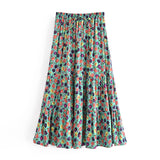 Boho Skirt, Midi Skirt, Camila Flower in Green - Wild Rose Boho