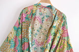 Boho Robe, Short Kimono Robe, Irma Peacock in Gold Green - Wild Rose Boho