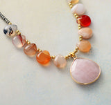 Boho Necklace, Rose Quartz Pendant Necklace