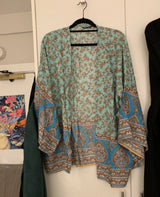 Boho Short Kimono Robe, Special Price, Her Flaming in Green