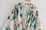 Boho Robe, Short Kimono Robe, Calla White Flower Painting - Wild Rose Boho