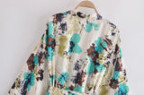Boho Robe, Short Kimono Robe, Calla White Flower Painting - Wild Rose Boho