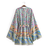 Boho Robe, Short Kimono Robe, Elliana Blue Peyton - Wild Rose Boho