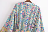 Boho Robe, Short Kimono Robe, Elliana Blue Peyton - Wild Rose Boho