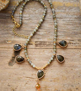 Boho Necklace, Labradorite, Rhinestone