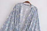 Boho Robe, Short Kimono Robe, Esme Wild Flower Blue Sky - Wild Rose Boho