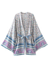 Boho Robe, Short Kimono Robe, Irma Blue Lilac - Wild Rose Boho