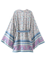 Boho Robe, Short Kimono Robe, Irma Blue Lilac - Wild Rose Boho