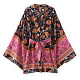 Boho Robe, Short Kimono Robe, Elliana in Black - Wild Rose Boho