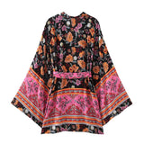 Boho Robe, Short Kimono Robe, Elliana in Black - Wild Rose Boho