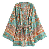 Boho Robe, Short Kimono Robe, Elliana Rosita in Green - Wild Rose Boho