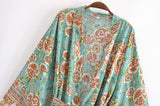 Boho Robe, Short Kimono Robe, Elliana Rosita in Green - Wild Rose Boho