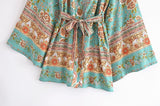 Boho Robe, Short Kimono Robe, Elliana Rosita in Green - Wild Rose Boho