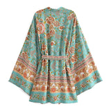 Boho Robe, Short Kimono Robe, Elliana Rosita in Green - Wild Rose Boho