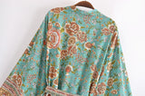 Boho Robe, Short Kimono Robe, Elliana Rosita in Green - Wild Rose Boho