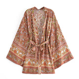 Boho Robe, Short Kimono Robe, Elliana Rosita in Brown - Wild Rose Boho
