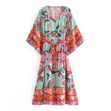 Midi Dress, Boho Dress, Kaftan Dress, Maribel Peony Green - Wild Rose Boho