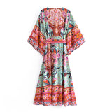 Midi Dress, Boho Dress, Kaftan Dress, Maribel Peony Green - Wild Rose Boho