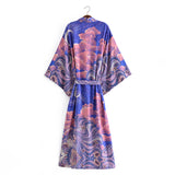 Boho Robe – “Oceane Moonlight” Bohemian Kimono Cover-Up in Blue Floral for Women
