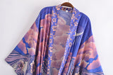 Boho Robe – “Oceane Moonlight” Bohemian Kimono Cover-Up in Blue Floral for Women