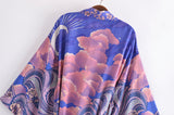 Boho Robe – “Oceane Moonlight” Bohemian Kimono Cover-Up in Blue Floral for Women