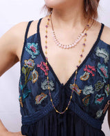 Boho Necklace, Blue Amazonite, Seed Beads Rose Quartz