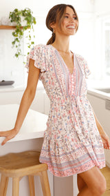 Mini Dress, Boho Dress, Sundress, Elliana Pink Love - Wild Rose Boho